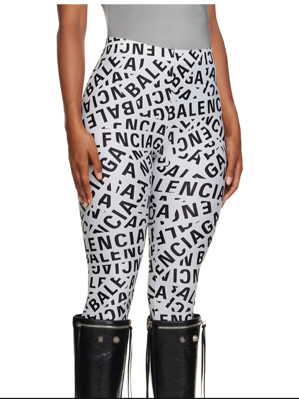 NWT Balenciaga Logo Print Leggings Grey Black Size S